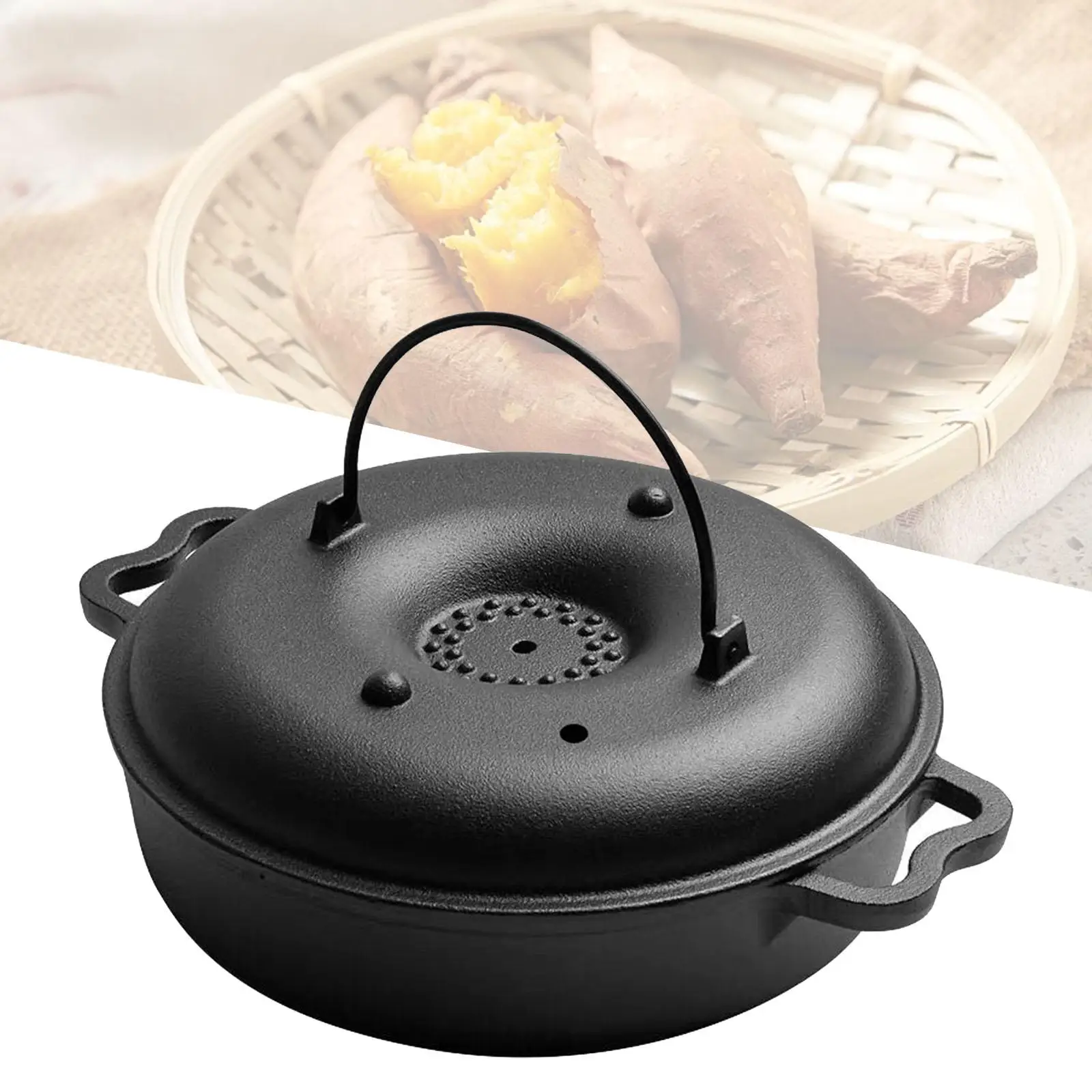 Cast Iron Sukiyaki Pot Round Barbecue Grill Pan with Lid Turkey Roasting Pan