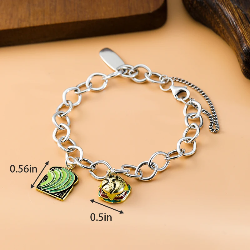 

Genuine S925 sterling silver James Avery Forged Link Charm Bracelet paired with Enamel avocado toast and CheeseBurger pendant