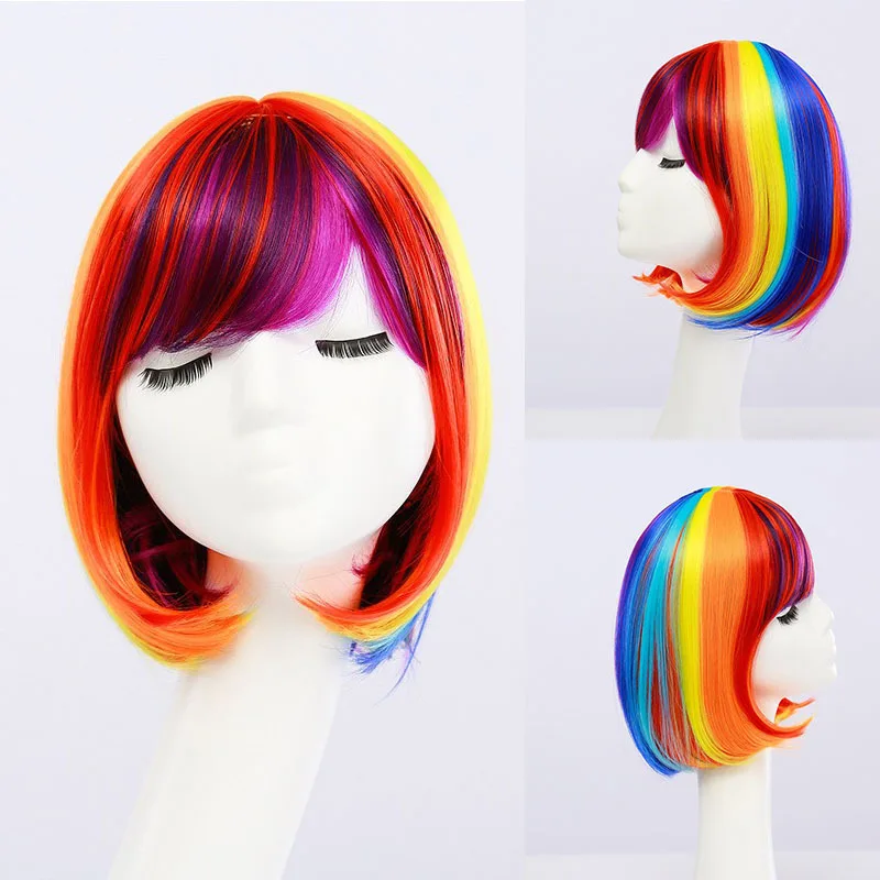 Pelucas sintéticas para fiestas y bailes, pelucas coloridas con peinado bob, pelucas de cosplay para Halloween, pelucas con flequillo Coszy, pelucas arcoíris