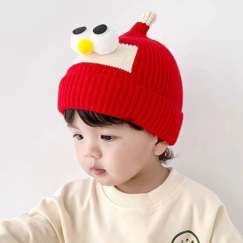 

Cute Cartoon Baby Beanie Winter Warm Kids Knitted Hat 0-2Year Boys Girls Woolen Crochet Bonnet Funny Eyes Toddler Pullover Cap