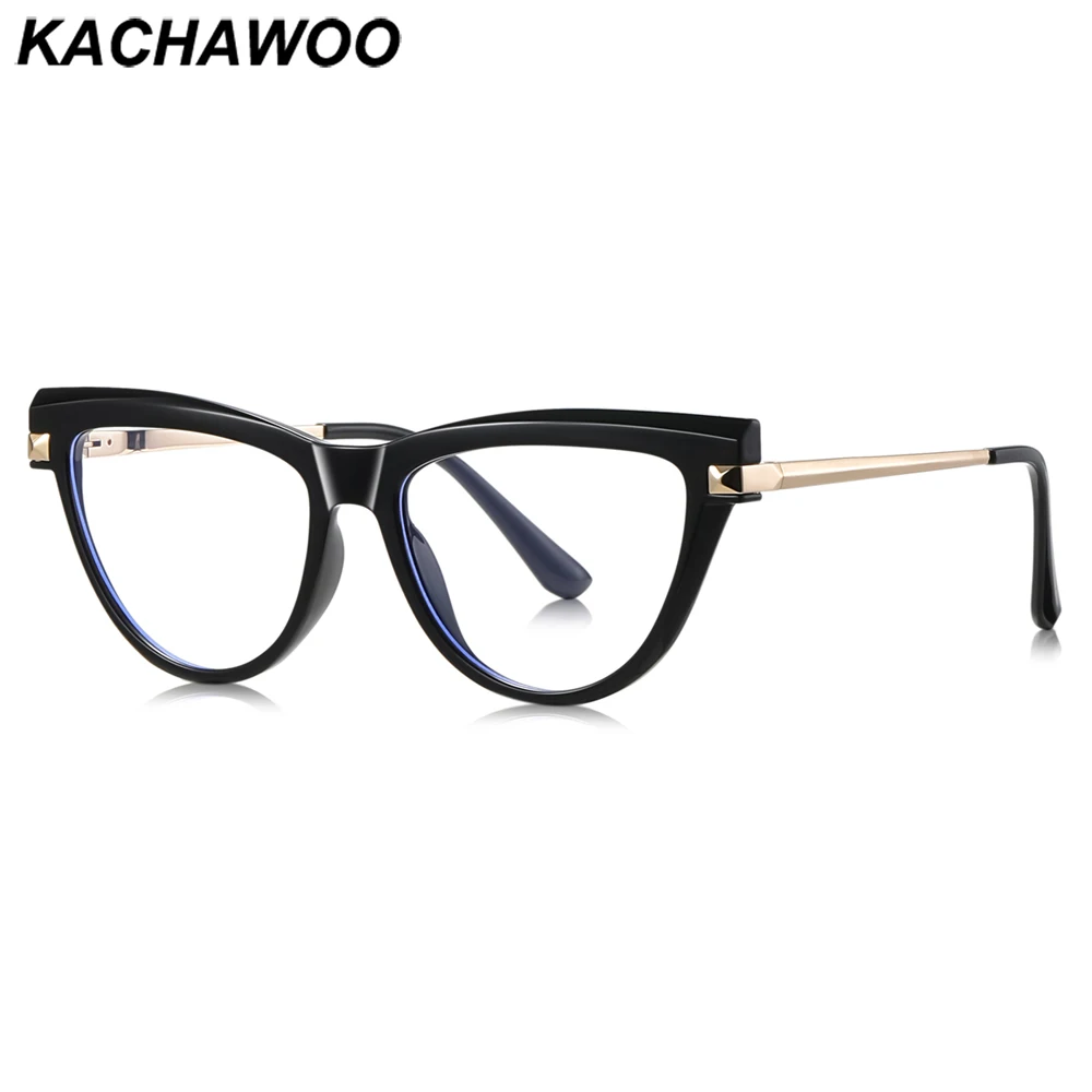 

Kachawoo female cat eye glasses blue light filter half metal TR90 glasses frame for women fashion decoration black brown pink