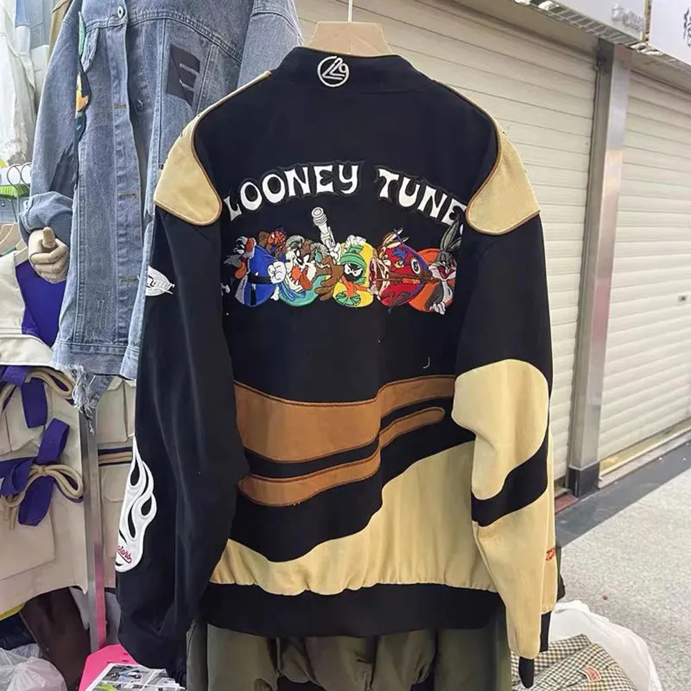 Mens Jackets Hip-Hop Retro Motorcycle Cartoon Fun Baseball Jackets Trendy Colorful Contrast Style Couple Outfits Unisex Jackets