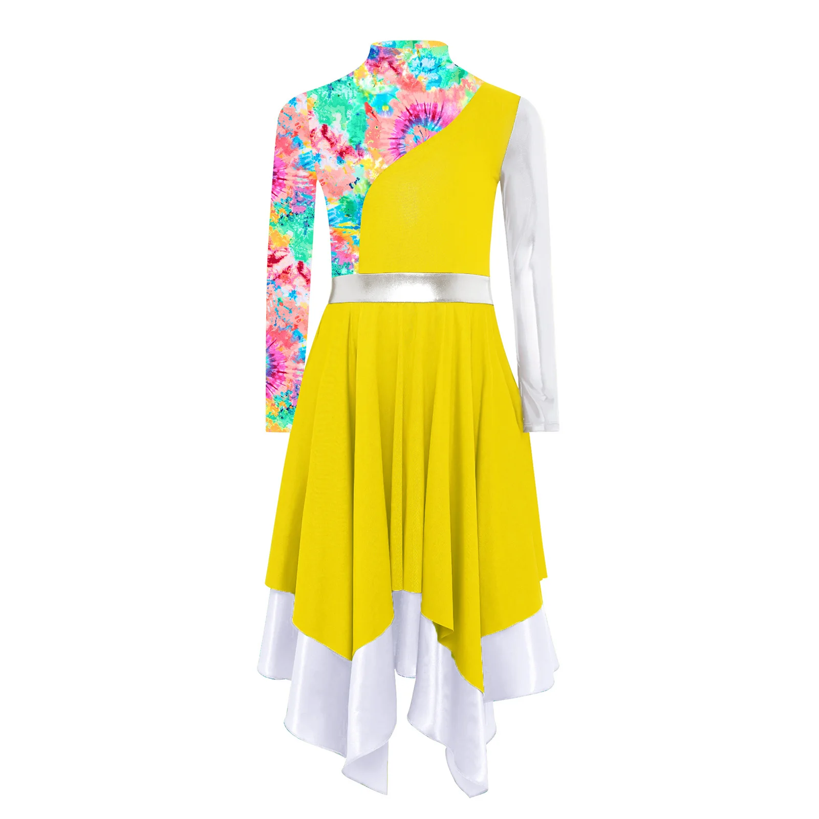 Kids Girls Liturgical Praise Modern Lyrical Dance Tunic Dresses Print Metallic Church Worship Dance Choir Performance Costume - Image 2