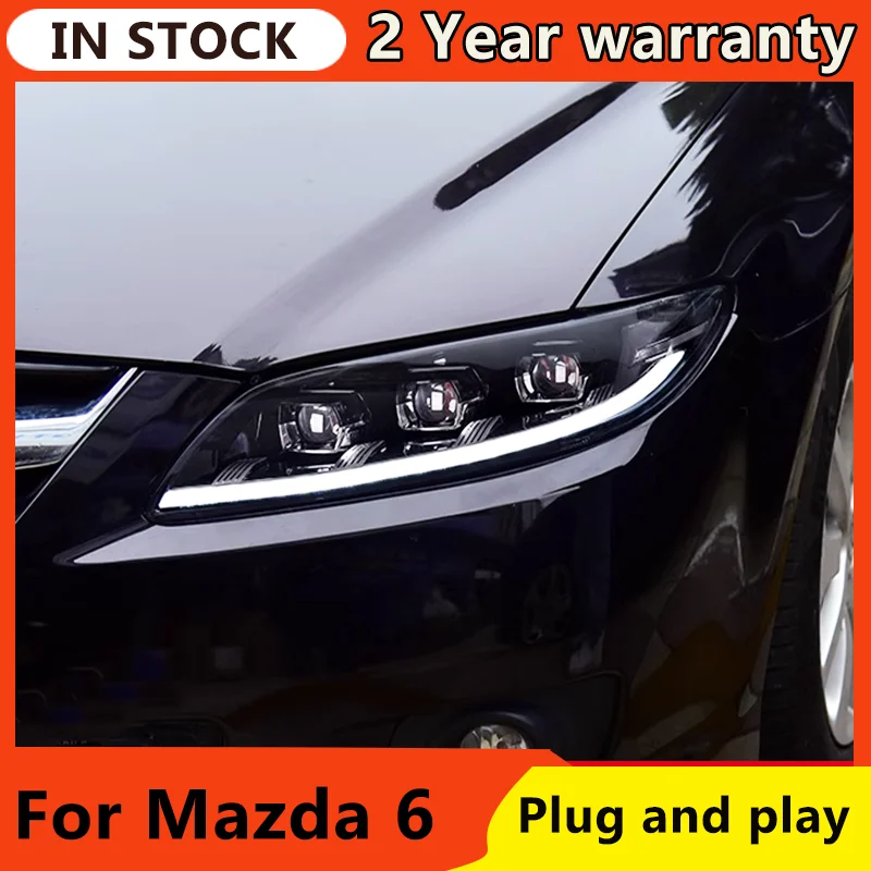 

Фара в сборе для Mazda 6 2003-2015 Mazda6, полностью светодиодная фара, светодиодные DRL, светодиодный последовательный указатель поворота, линза проектора, фара