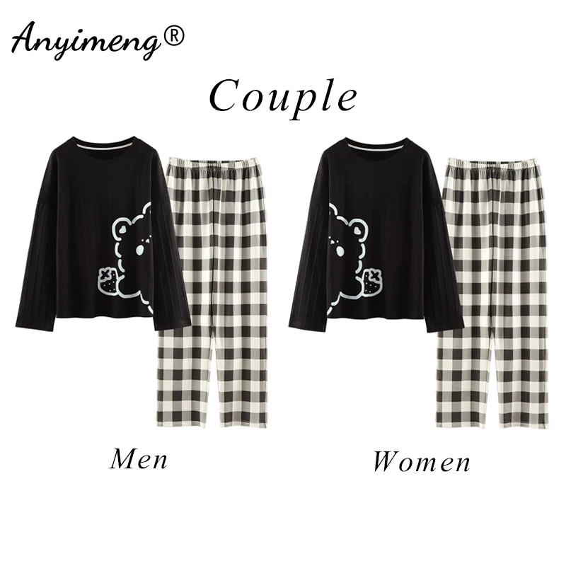 Couple Pajamas New Fashion Mens Womens Loungewear Cotton Sleepwear Spring Autumn Long Sleeve Cartoon Printing Couple\'s Nightwear