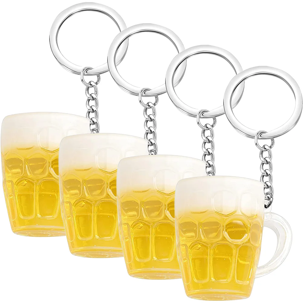 4 Pcs Beer Mug Keychain for Car Prime Drink Multifunctional Bag Pendant Cup Ring Mini