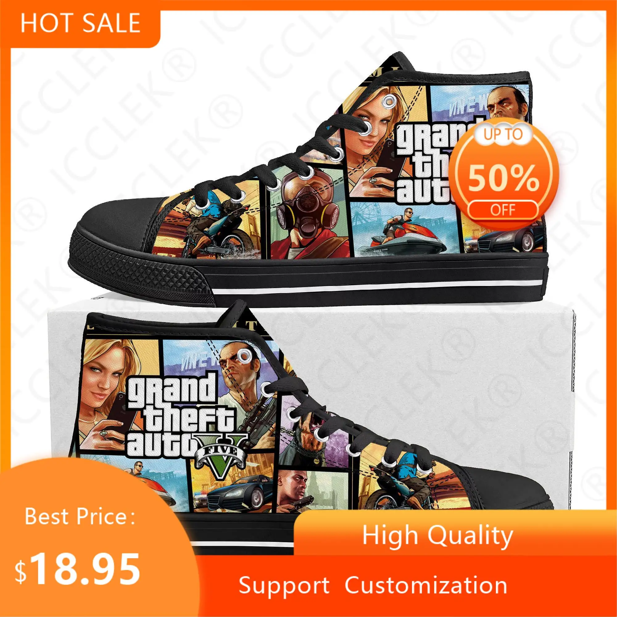 

Высокие кроссовки с героями мультфильмов Grand Theft Auto GTA V 5, мужские и женские подростковые холщовые кроссовки, повседневная обувь для пар, обувь на заказ