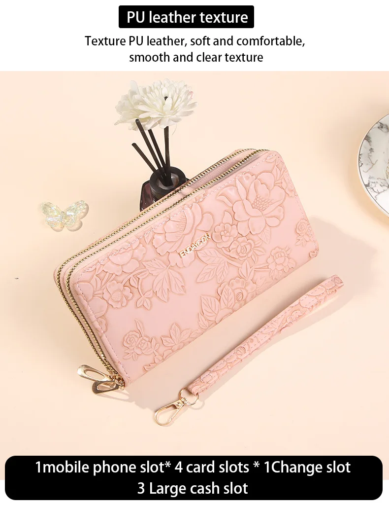 Multifunktionale lange Clutch-Geldbörse mit doppeltem Reißverschluss, großes Fassungsvermögen, doppellagiger Geldclip, kreativer Kartenhalter, Handytasche – Detail 4