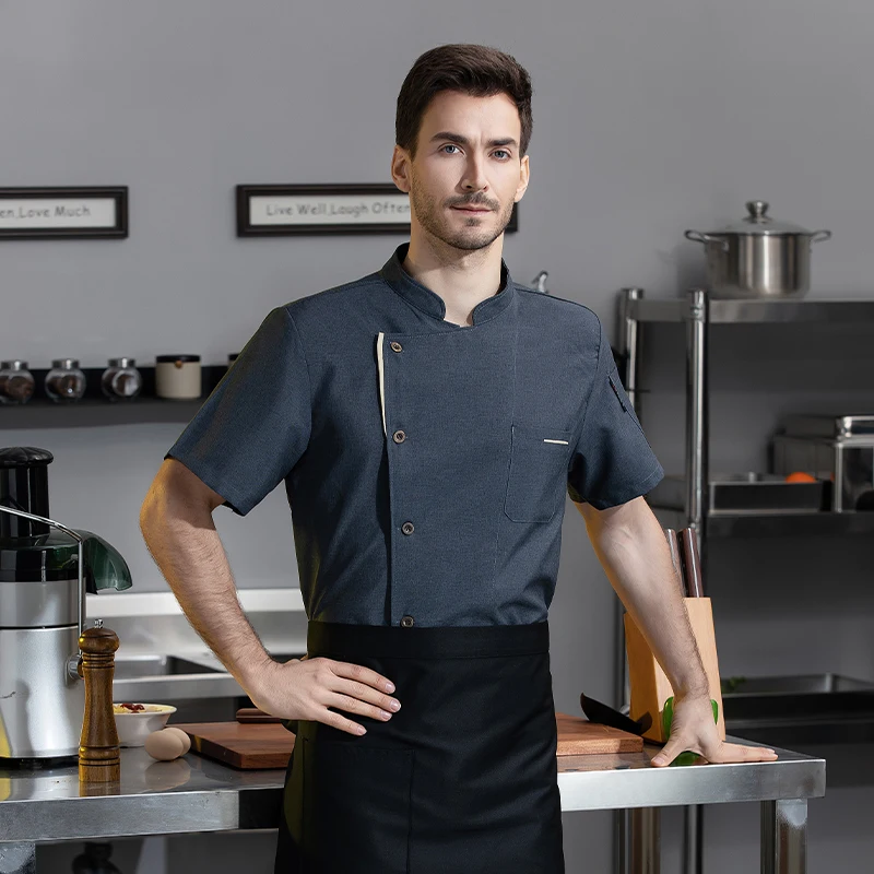 Jaquetas de Chef Profissional Masculina, Verão Chef Uniforme, Traje de Cozinha, Café, Padaria, Garçom Macacão, Restauração, Hotel, Alta Qualidade