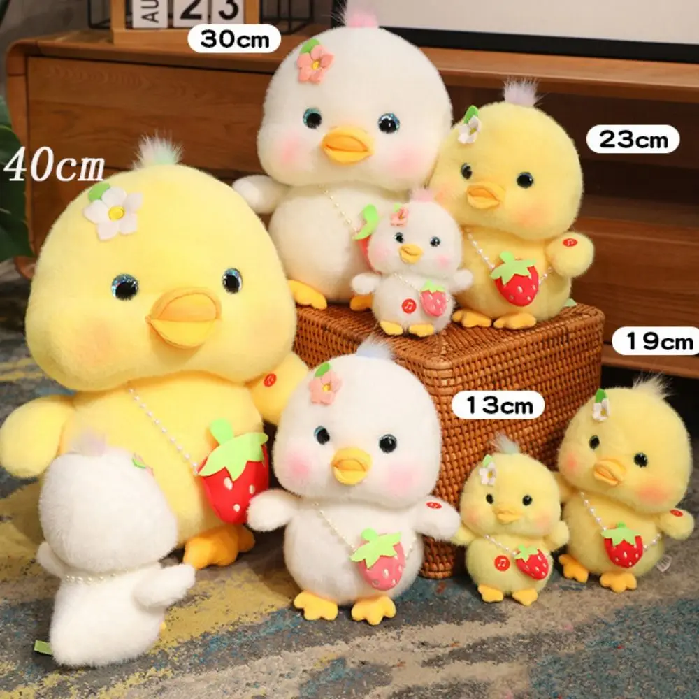 3d Eyes Pressing Music Duck Plush Toy Hairy Simulation Duck Plush Toy Strawberry Hanging Bag Soft Yellow Duck Plush Doll