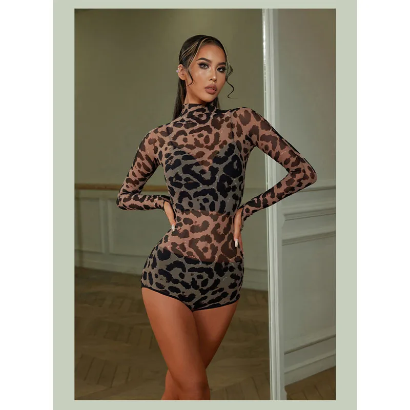 

Top one-piece mesh Latin dance practice uniform for adult women long sleeves