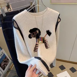 Leaky Shoulder Woman Sweater Pullovers Cartoon Knitwear Jumper Female Sweater Casual Knit y2k Tops Spring autumn Korean clothes