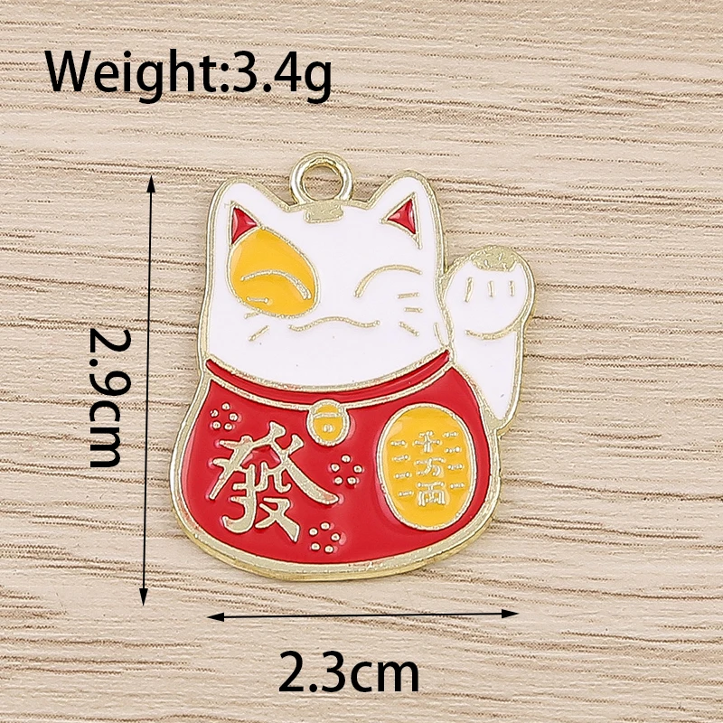 10pcs 23x29mm Cartoon Animal Charms Enamel Lucky Cat Charms for Jewelry Making Earrings Necklace Bracelets DIY Crafts Supplies