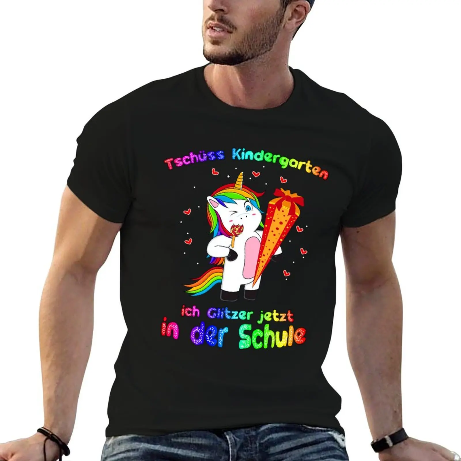 

Tschüss Kindergarten Einschulung Schulstart Einhorn T-Shirt man t shirt graphic t shirt man plain T-Shirt