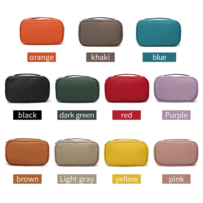 Cowhide Travel Large Capacity DIY Name Cosmetic Bag Zip Luxury Simple Woman Toiletry Bag Fashion Lady Personalized Make Up Bag