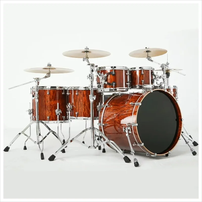 Drums Factory Own Brand KINGZBEAT African Sapele Exotic Wood Drum Kit with 28mm Tube Hardware for Drummers