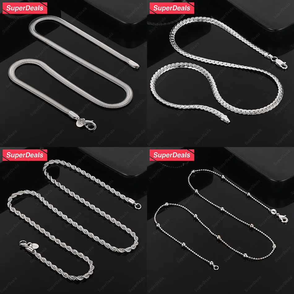 

SuperDeals 925 Sterling Silver Bead Chain Twisted Rope Chain Side Chain Snake Bone Necklace Fashion Jewelry Anniversary Party