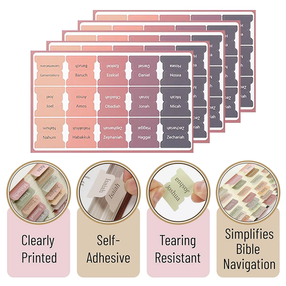 

5 Sheet Bookmark Stickers Easy Read Bible Book Tabs Large Print Laminated Bible Tabs Study Supplies Decorative Label Study Tool