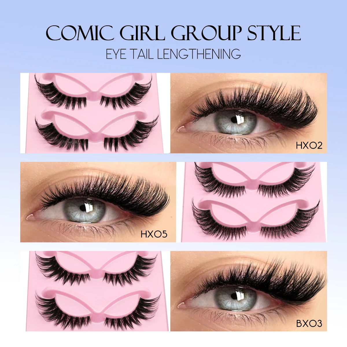 GROINNEYA Ciglia Cat Eye 5 paia Ciglia finte naturali Ciglia a fascia trasparente Ciglia naturali lunghe con estremità alate Ciglia allungate Trucco