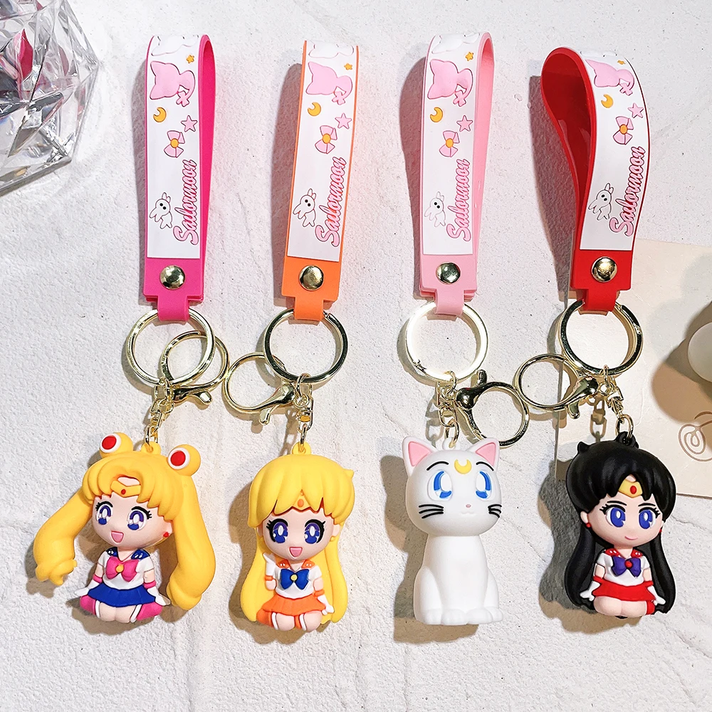 New Sailor Moon Figure Keychain Cartoon Cute Girl Keyring Pendant Women's Car Key Chain Accessories Bag Charm Gift for Daughter