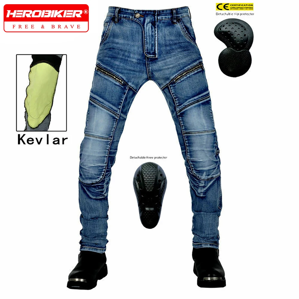 

Multiple Protective Gear Options Motorcycle Cycling Anti Drop Jeans Retro Motocross Resistant Pants Kevlar Men's Jeans