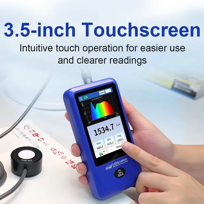 LS335 External Probe Spectral Lux Meter for Spectrum CCT CRI SDCM Flicker Blue Light Hazard UV Index Temperature Humidity