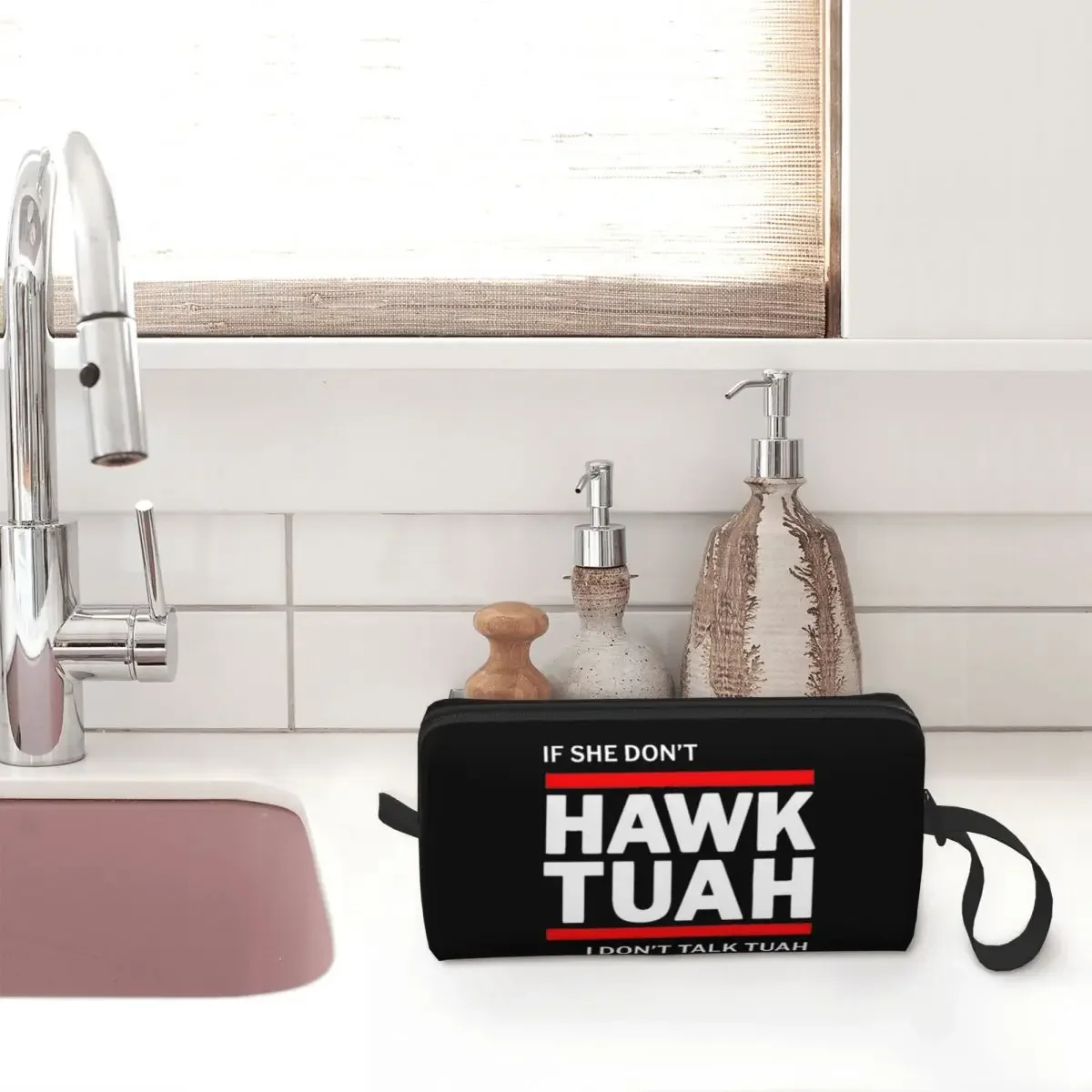 If She Don't Hawk TUAH I Don't Talk TUAH Large Makeup Bag Waterproof Pouch Travel Cosmetic Bags Storage Bag for Unisex