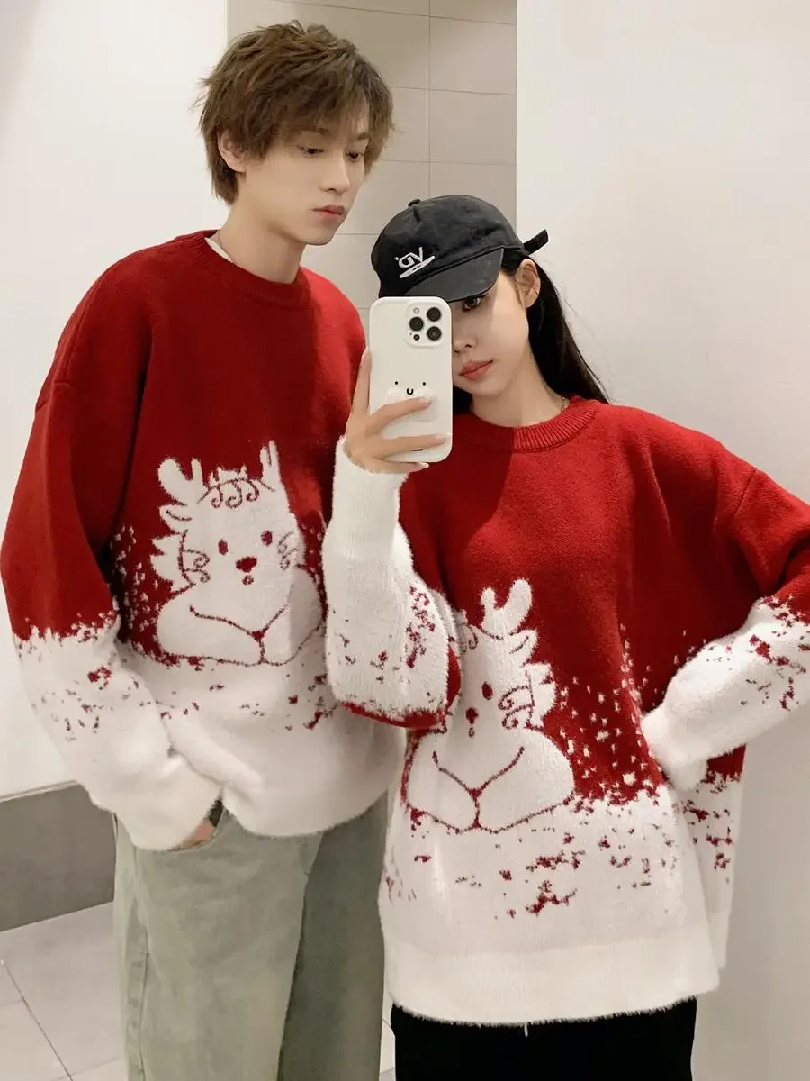 Christmas Tree Couple Street Sweater Woman Snowflake Sweatshirt Unisex Man Pullover Shirts Casual Jersey Varsity Autumn Winter