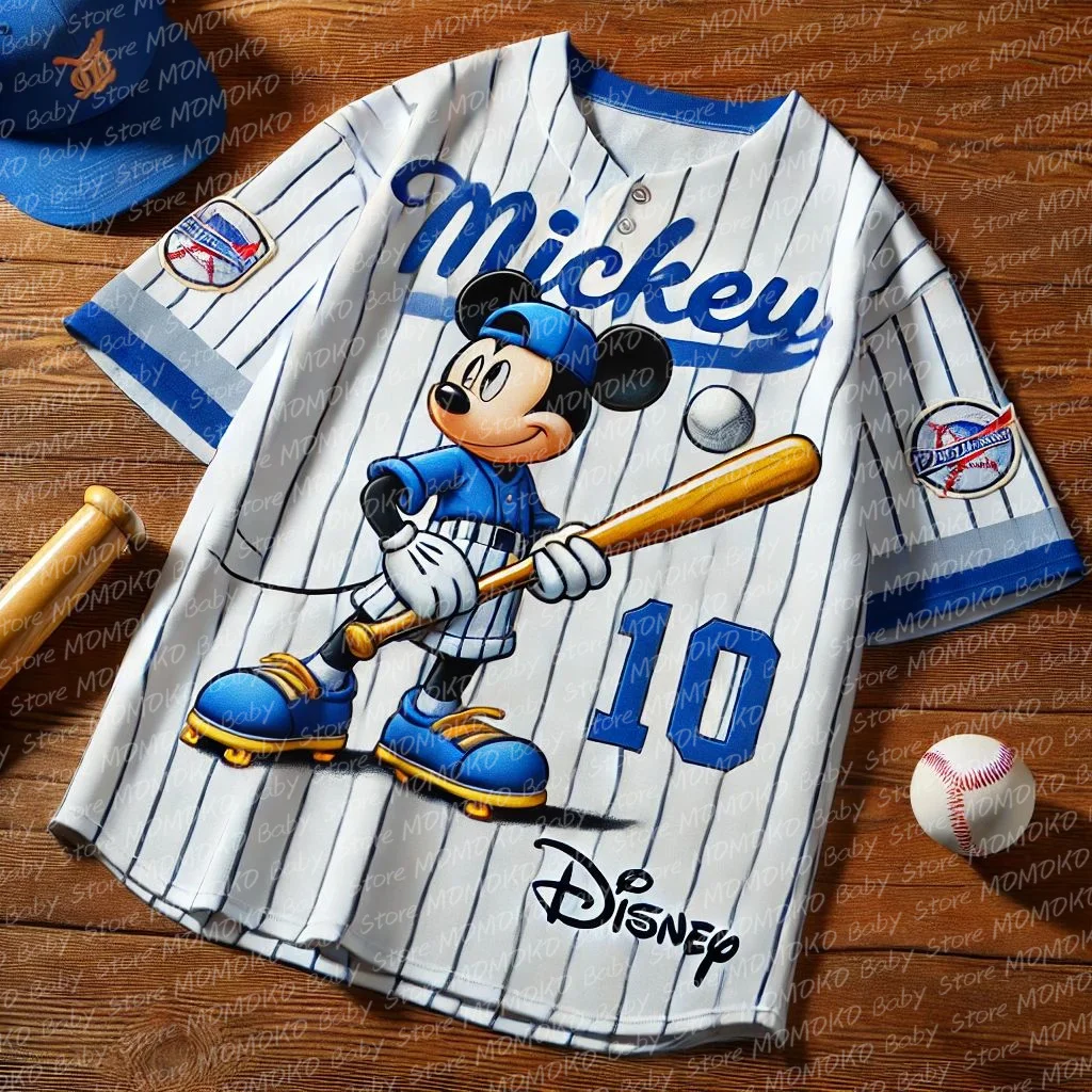 New Arrivals Disney Mickey Mouse Print Baseball Jerseys Summer Children\'s Short Sleeve Tshirts Top Casual Team Training Uniform