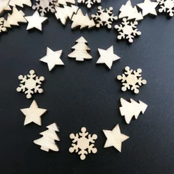 50Pcs Wooden Christmas Tree Snowflakes Stars DIY Christmas Hanging Ornaments Pendant Table Christmas Home Decorations Supplies