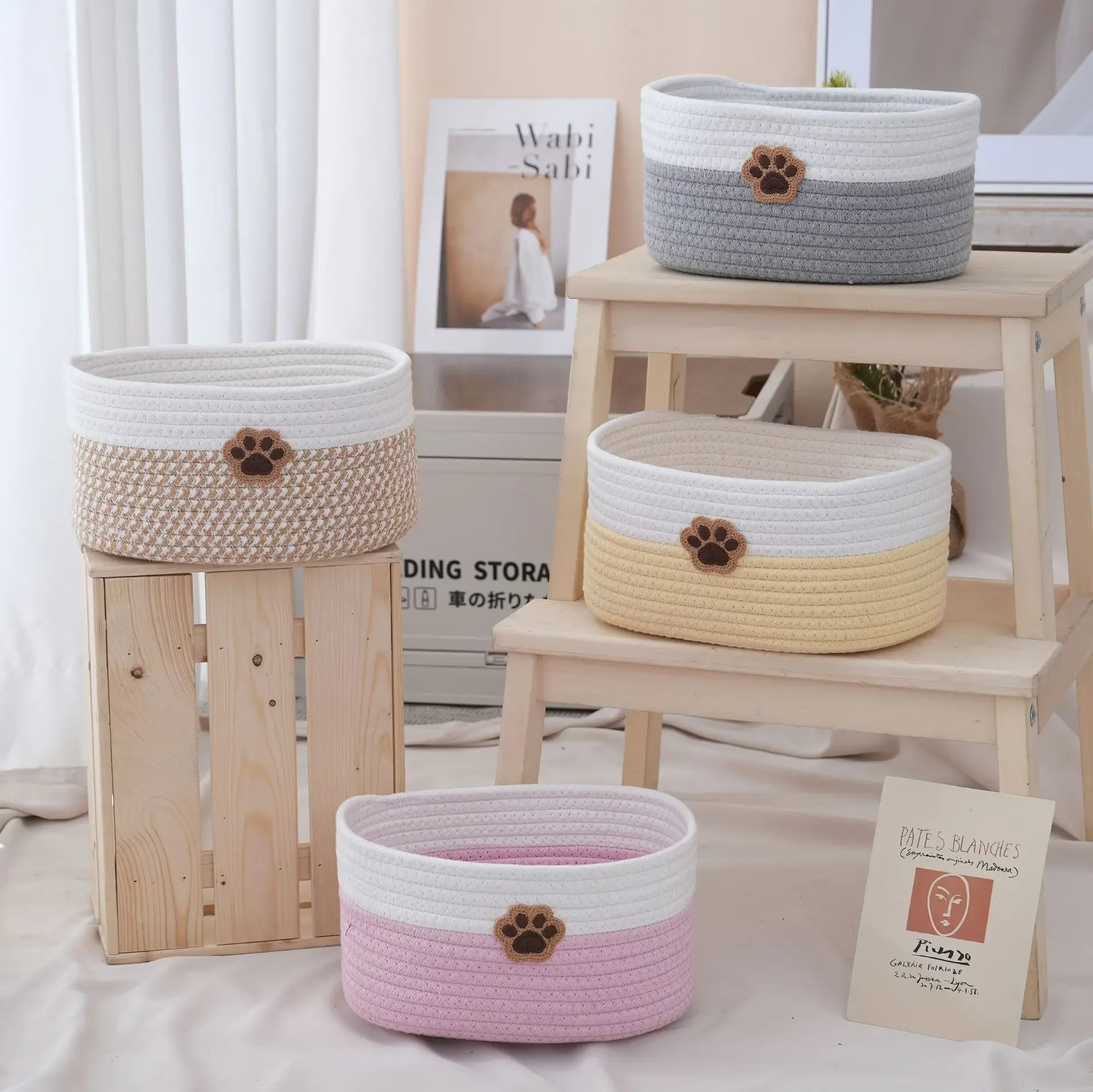 Simple and Creative Home Desktop Remote Control Bedside Storage Box Cotton Rope Woven Cute Snacks Toys Clothing Storage Basket