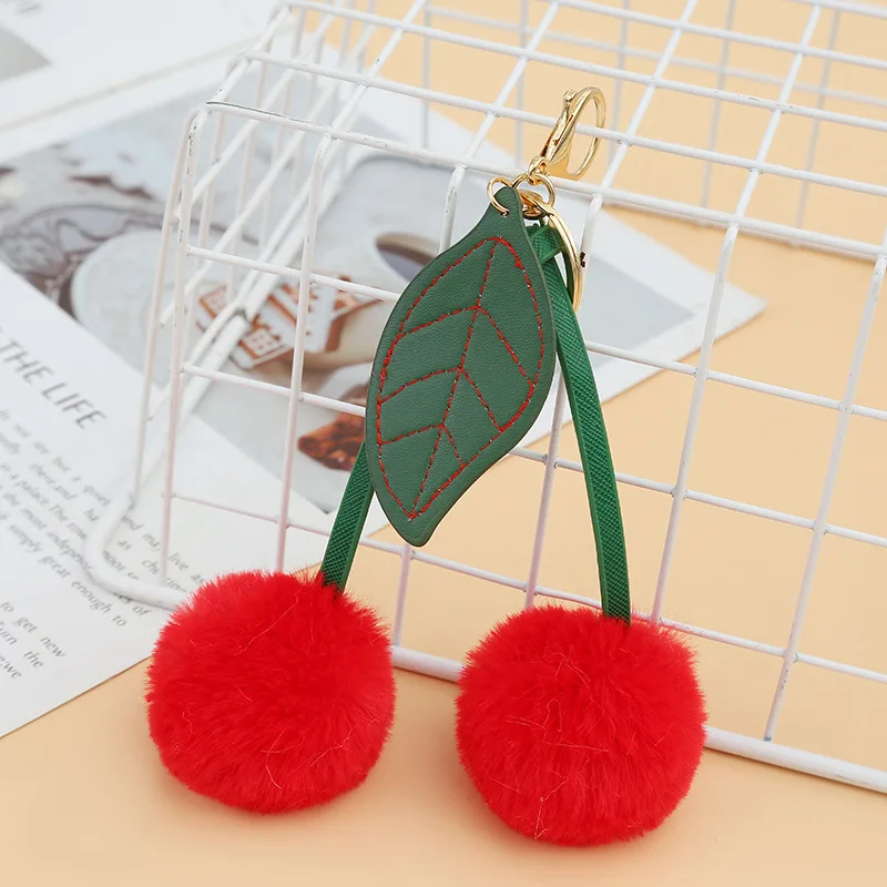 10pcs/set Rabbit Hair Cherry Multi-color Car Keychain Pendant Cute Pompom Doll Doll Bag Hanging Key Chains for Women Gift