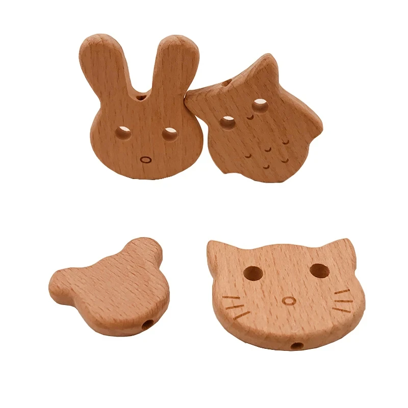 ABCPICK 20PCS Natural Beech Wood Animal Beads Bear Necklace/Bracelet Toys DIY Pacifier Chain Jewelry Making Handmade Accessories