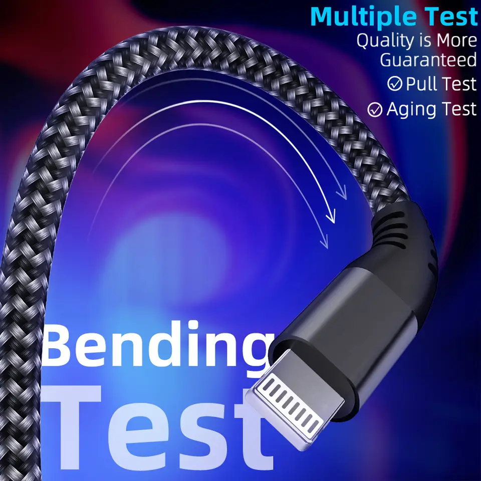 كابل LAIHONEN USB C إلى لايتنينج نيلون مضفر شحن سريع مزامنة البيانات 1/3 حزمة لهواتف آيفون 14 13 12 11 برو XR XS - 6