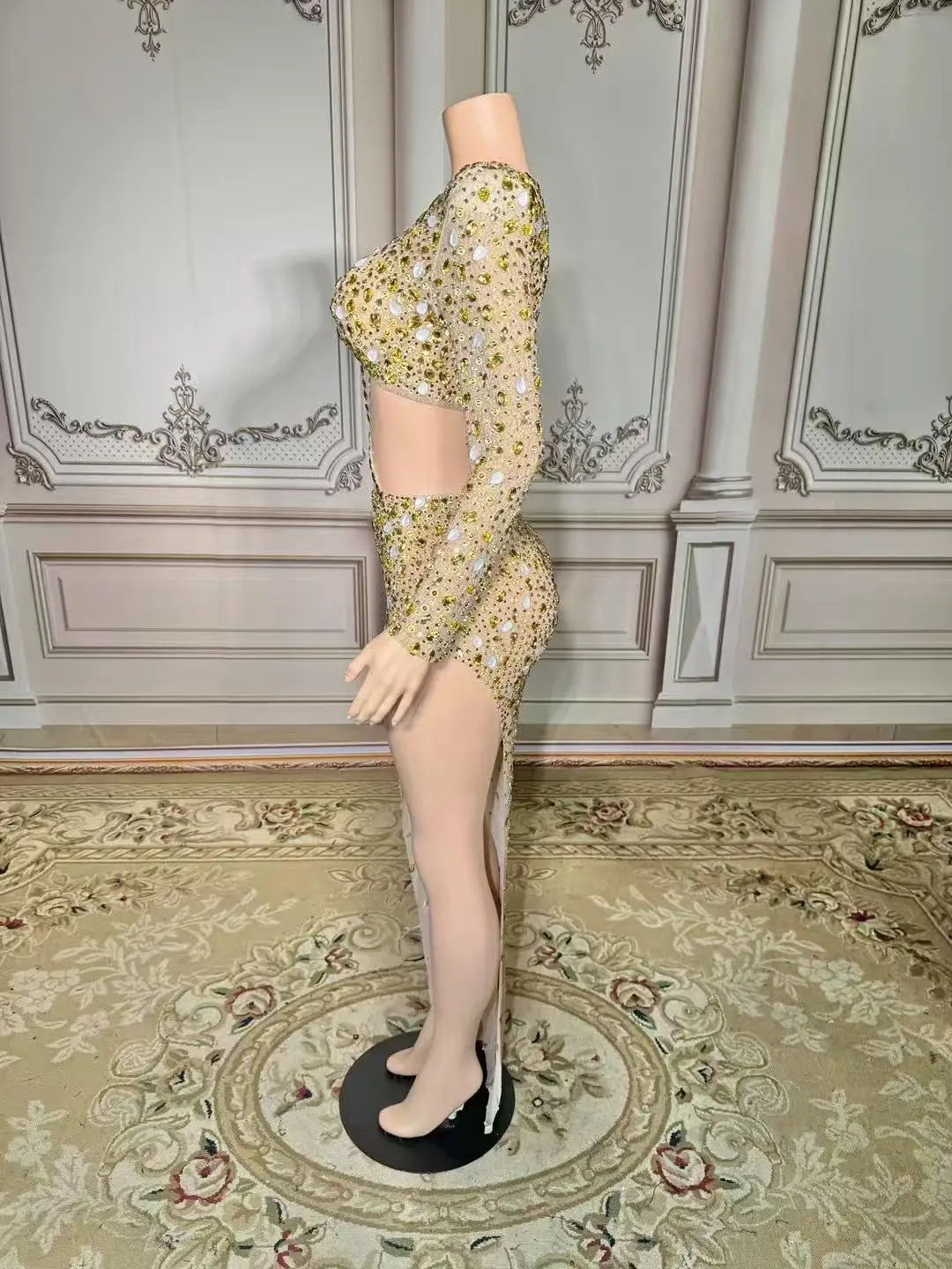 Sexy Party Dress Hollow Out Sleeveless Prom Gowns Pageant Dinner Night Wear for Women High Slit Performance Costumes