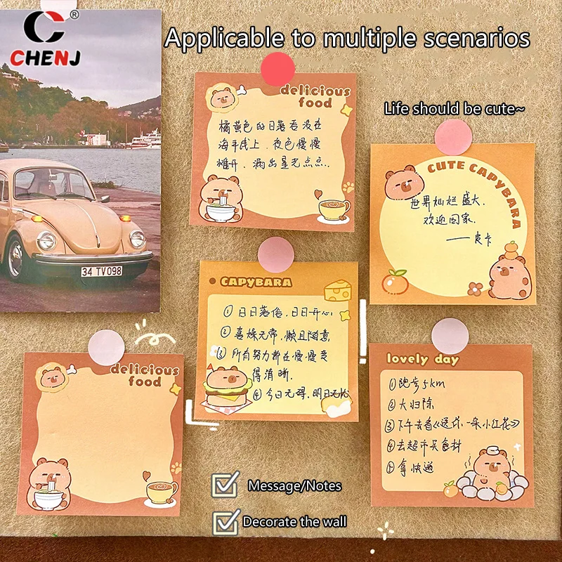 50 arkuszy Kawaii kapibara zwierzęta kreskówkowe karteczki samoprzylepne Pad dekoracyjne naklejki papiernicze biuro szkolne prezenty dla dzieci