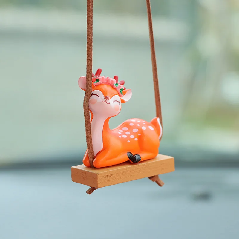 Cartoon Squint Open Eyes Sika Deer Auto Rearview Mirror Car Interior Pendant Cute Creative Miniature Ornament Accessories Toys