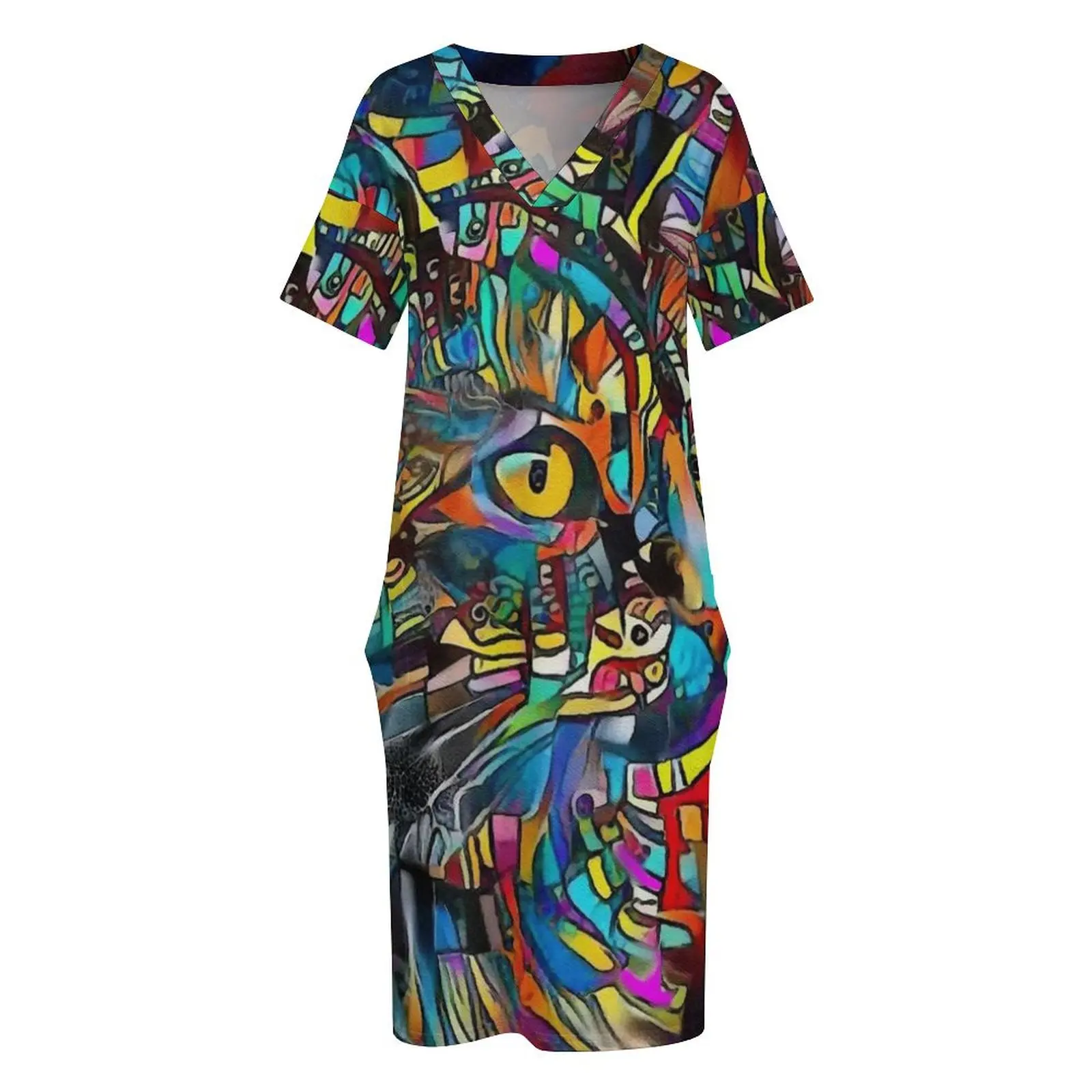 Ugür, cat, chat, cat, lea roche paintings Loose Pocket Dress women long dresses beach dress Clothing