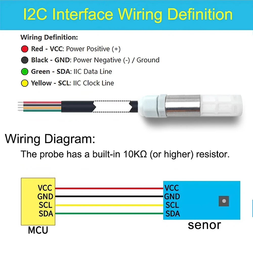 1PCS SHT40 SHT30 SHT20 SHTC3 SHT35 SHT31 Digital Temperature Humidity Sensor PE Stainless Steel I2C Probe with IIC Interface