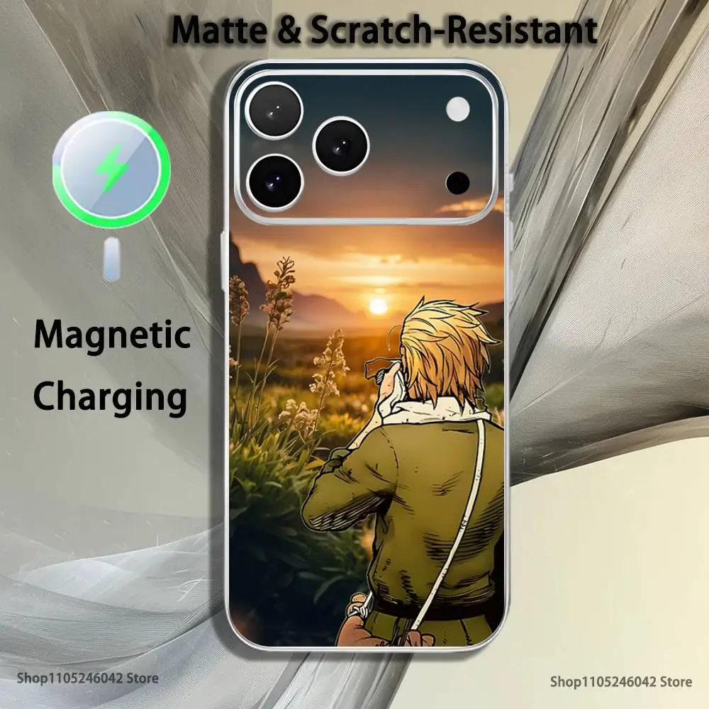 V-vinland s-sagas Manga coque de téléphone blanche transparente pour iPhone 17,16,15,14,13,12,11Pro,Max,Plus, Mini charge magnétique sans fil