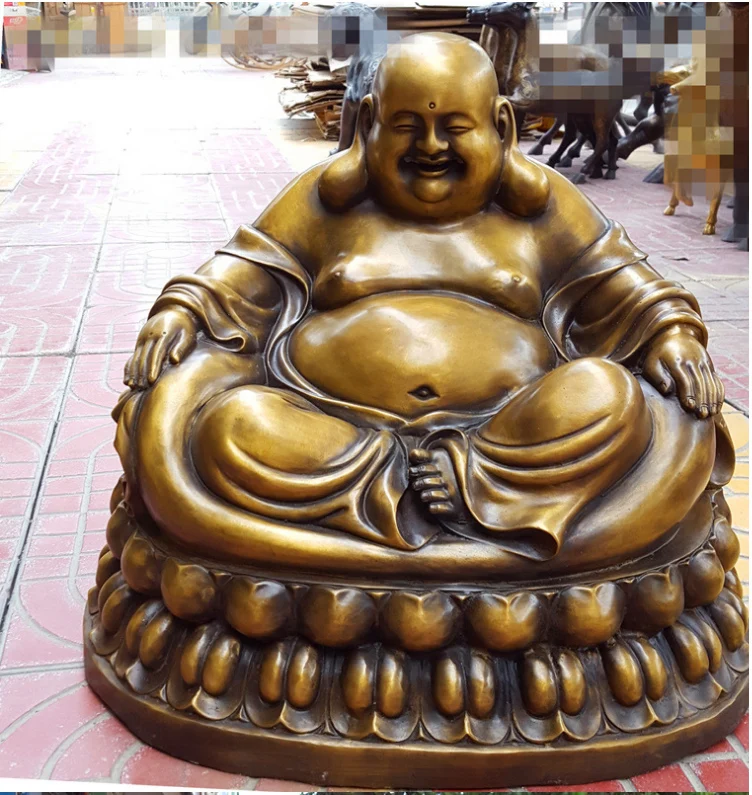 

42CM large huge Asia Temple company shop office hall home GOOD LUCK God of wealth Buddha Maitreya brass statue