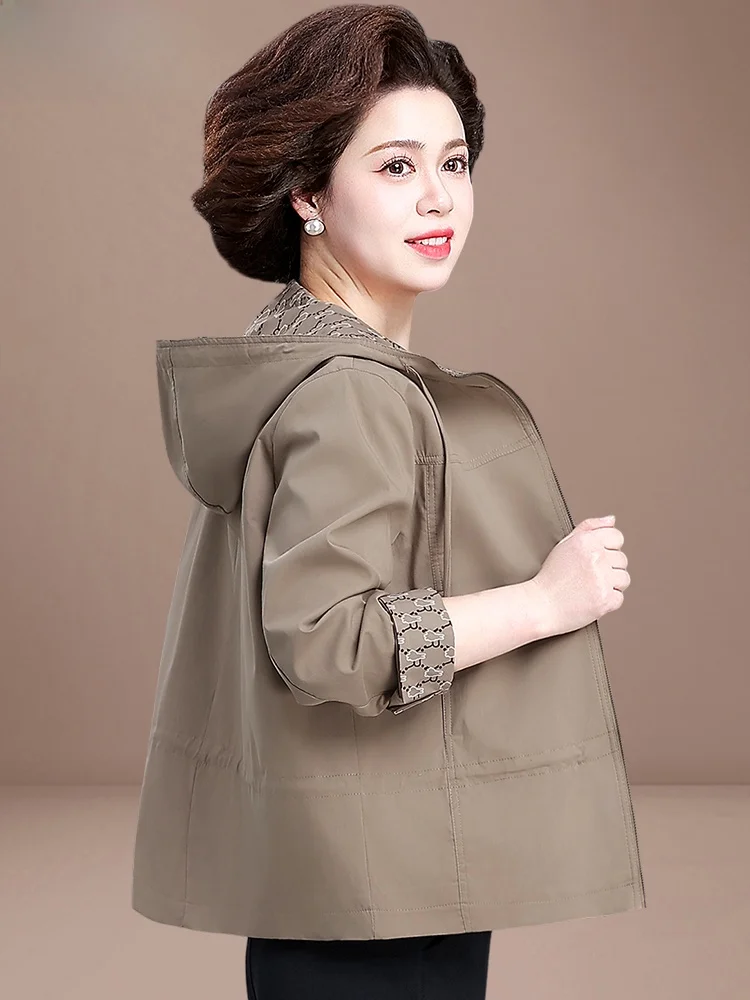 

Spring Faion ort Coat Jaet for Middle-Aged Women 50 plus Sli Korean Sle Loose Fit Pullover with kets Zipper Cl...