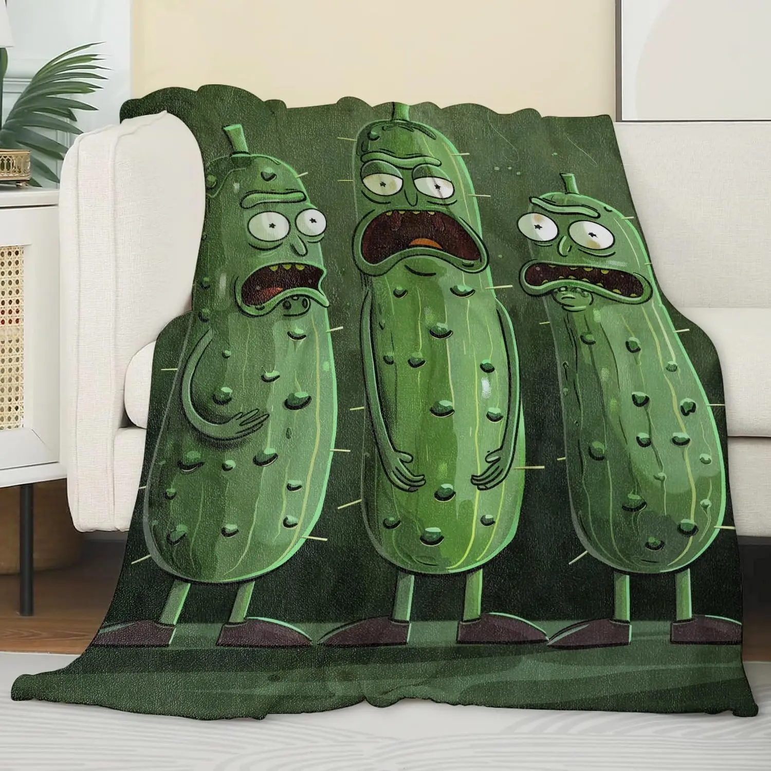 Pickle Throw Blanket Gifts Bedding Decor Funny Green Pickle Flannel Stuff Lightweight Warm Soft Blanket for Bed Sofa Office