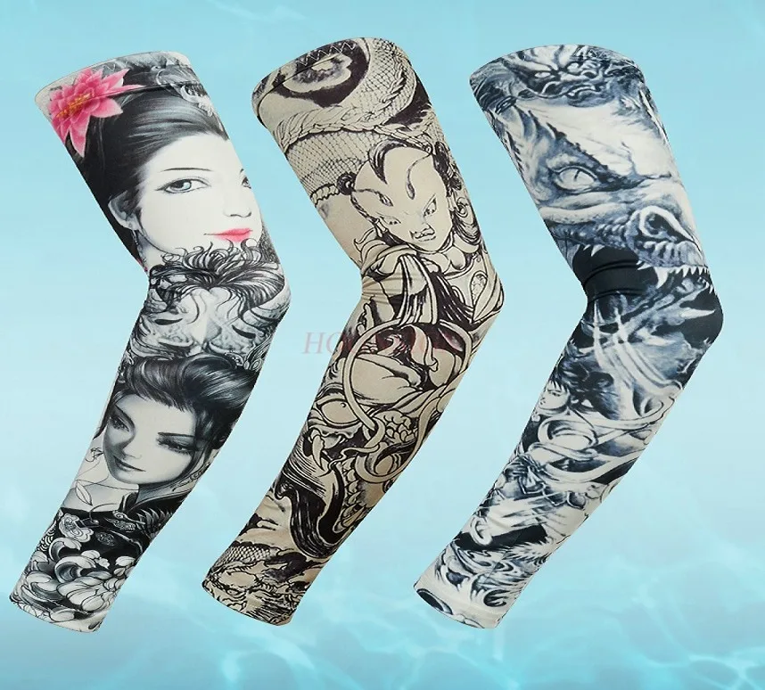 Ice silk sunscreen sleeve with tattoo like floral arm, breathable, quick drying, UV resistant and fashionable