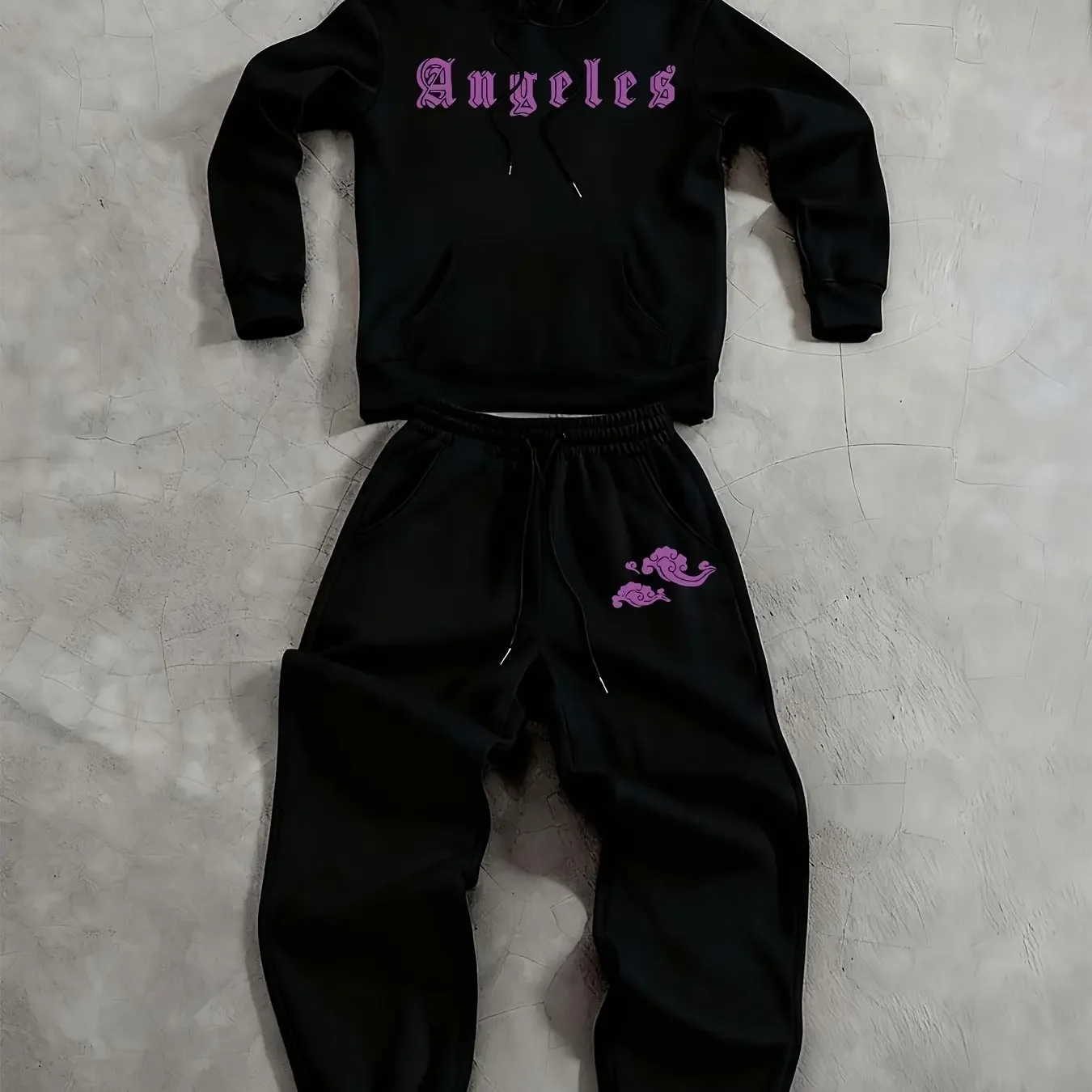 2026 letter printed sportswear set men's hooded sweatshirt long pants set spring and autumn winter warm suit