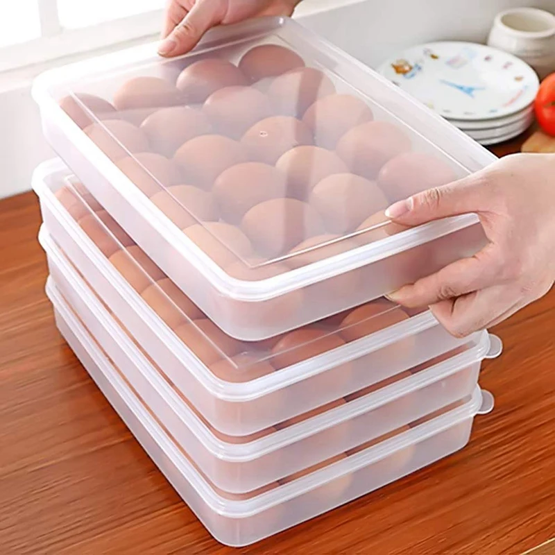 4X Egg Holder For Refrigerator, Deviled Egg Tray Carrier With Lid Fridge Egg Storage Stackable Plastic Egg Containers