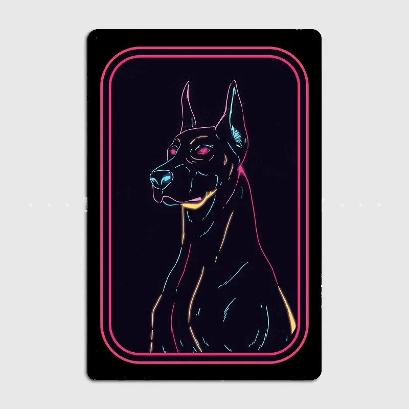 Majestic Neon Doberman Pinscher Metal Plaque Poster Club Home Bar Cave Classic Plaques Tin Sign Posters Room Wall Decor