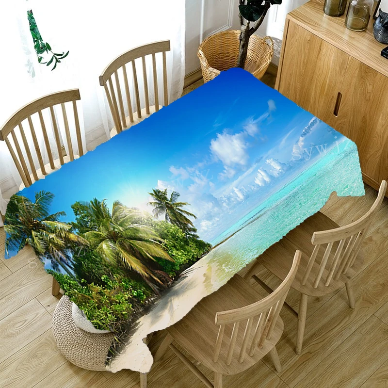

Скатерть из льна и льна, прямоугольная устойчивая к пятнам, с 3d-изображением деревьев, для праздников и пляжа, Свадебный декор для стола и комнаты
