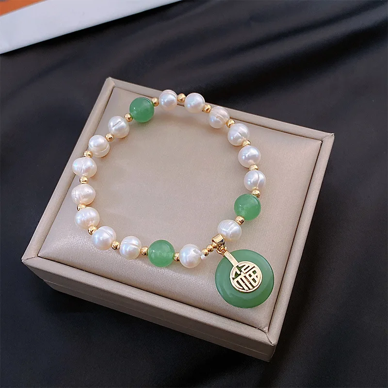 Original Glück Brief Natürliche Jade Stein & Süßwasser Perle 14K Gold Gefüllt Weibliche Schmuck Sets Für Frauen Halskette Armband – Detail 8