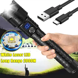 White laser Flashlight 10000Mah USB Charging Outdoor Zoom Long-Range Intelligent Screen Display LED Multifunctional Flashlight